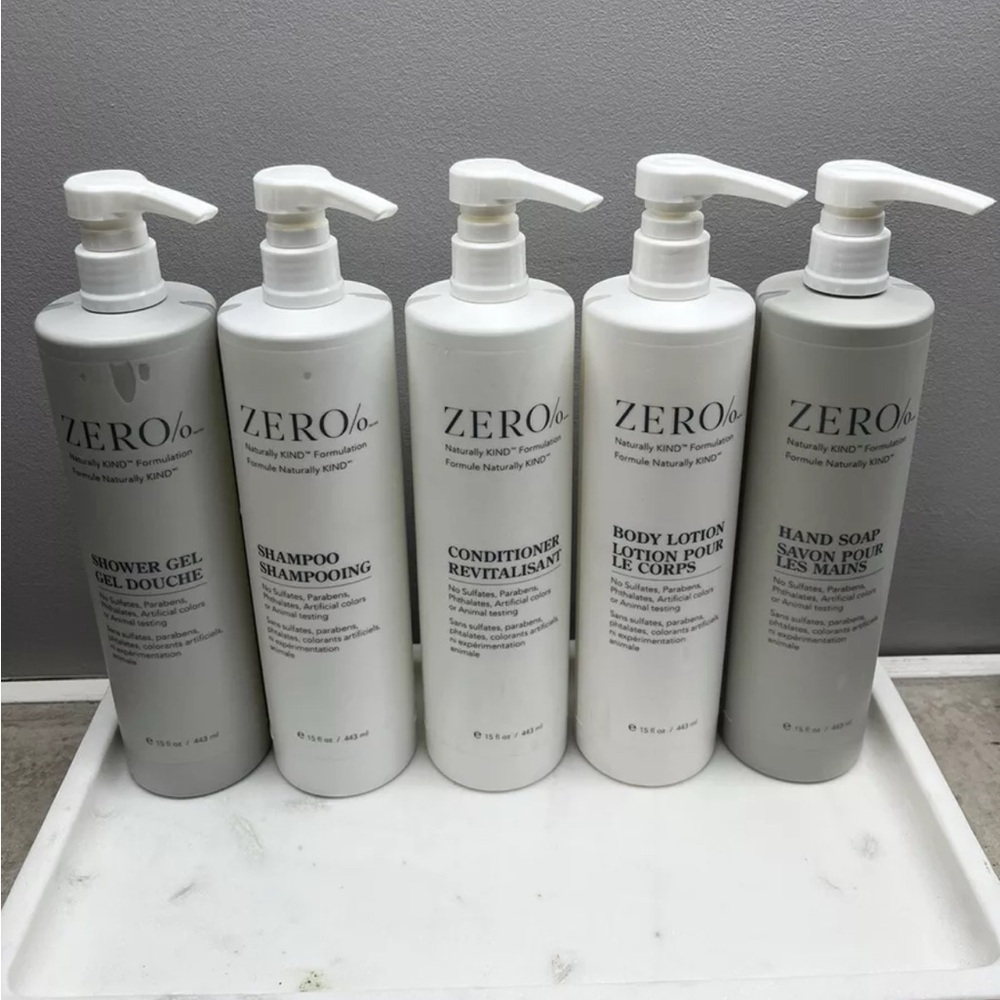 Zero% 5 Piece Set - Shampoo, Conditioner, Shower Gel, Hand Soap, Body Lotion